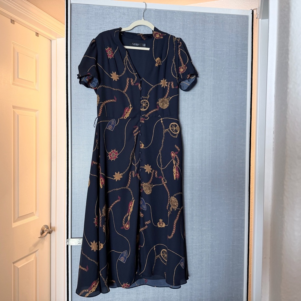 Ralph Lauren Navy Dress with Gold Accents